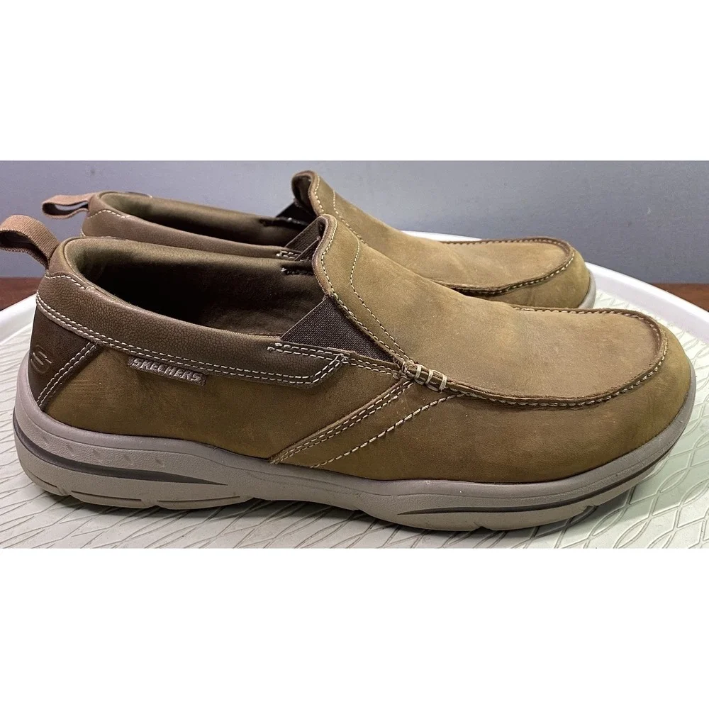 Skechers Men's Harper Forde Leather Loafers Comfort Slip On‎ Shoes Brown Sz. 9